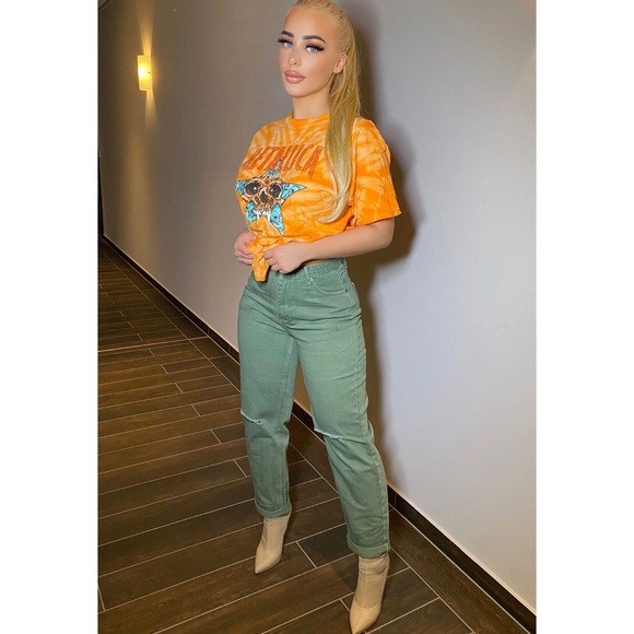 High Waisted Ripped Mom Jeans - Olive - Picture 4 of 7